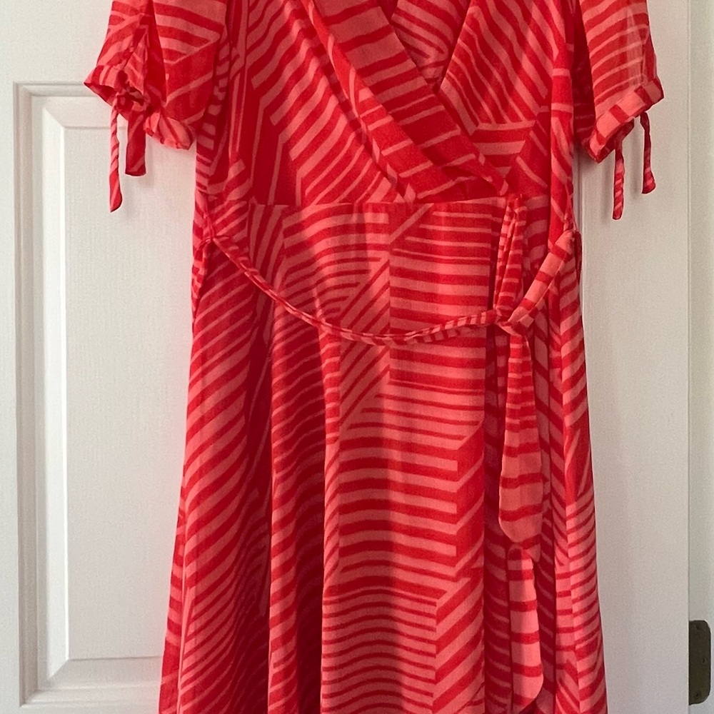 Red Striped Wrap Dress